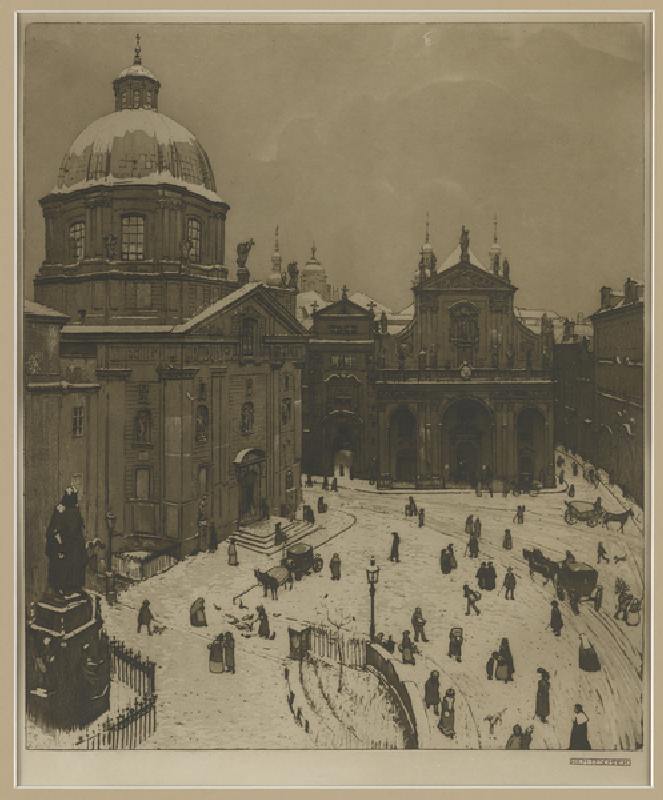 Der Kreuzherrenplatz in Prag , 1908 (coloured etching) a Richard Teschner