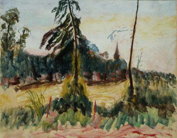 Landscape with Trees and a Small Church (oil on board)  a Roderic O'Conor