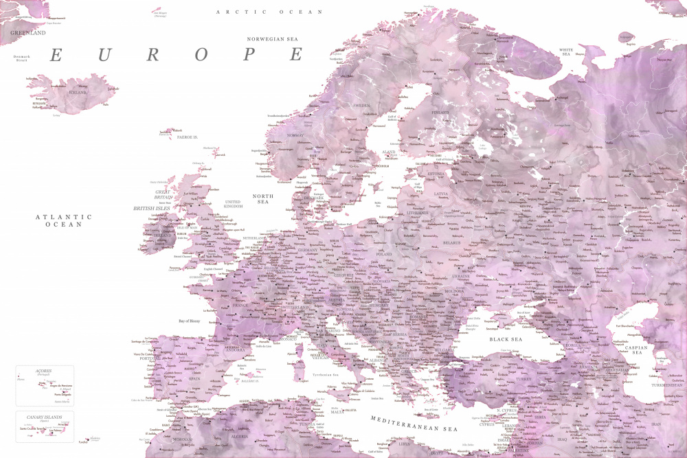 Purple detailed map of Europe a Rosana Laiz Blursbyai
