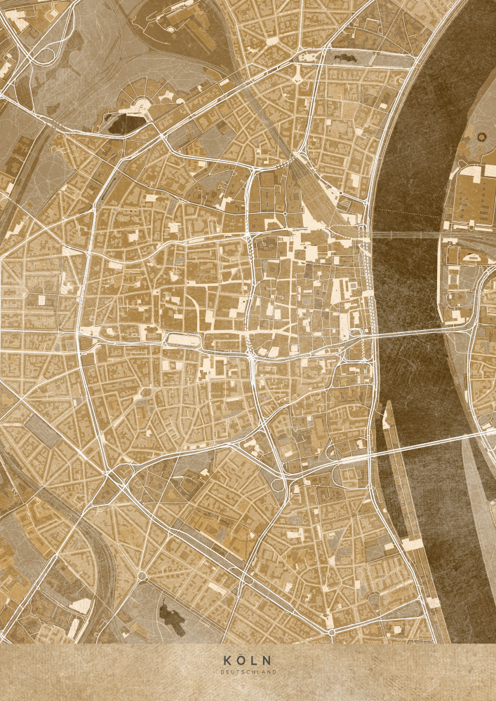 Sepia vintage map of Köln downtown Germany a Rosana Laiz Blursbyai