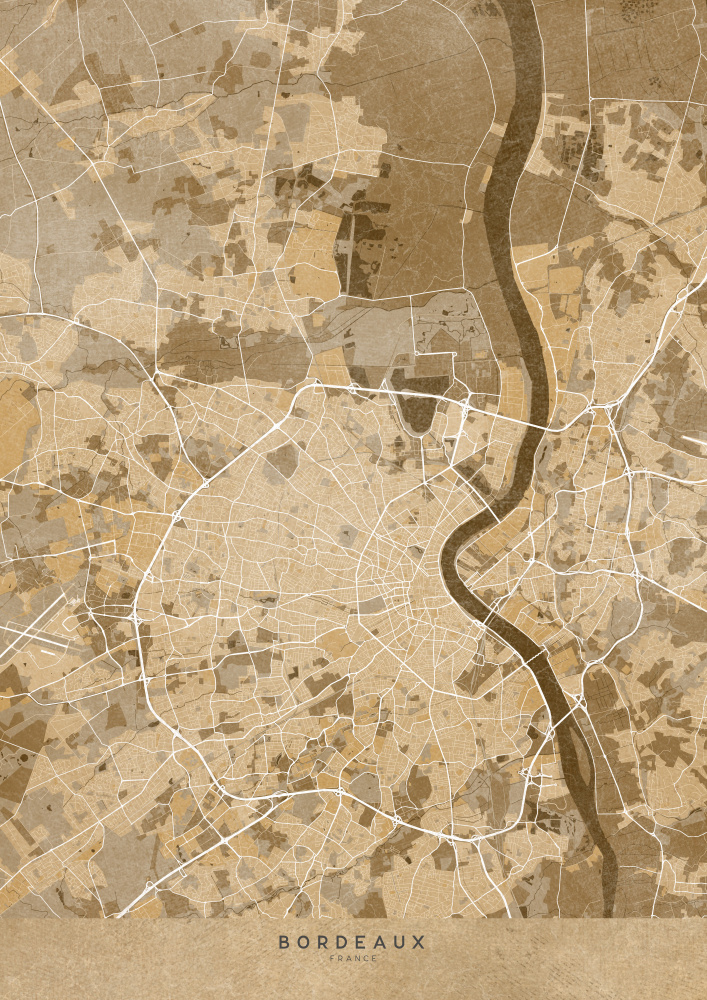 Sepia vintage map of Bordeaux France a Rosana Laiz Blursbyai