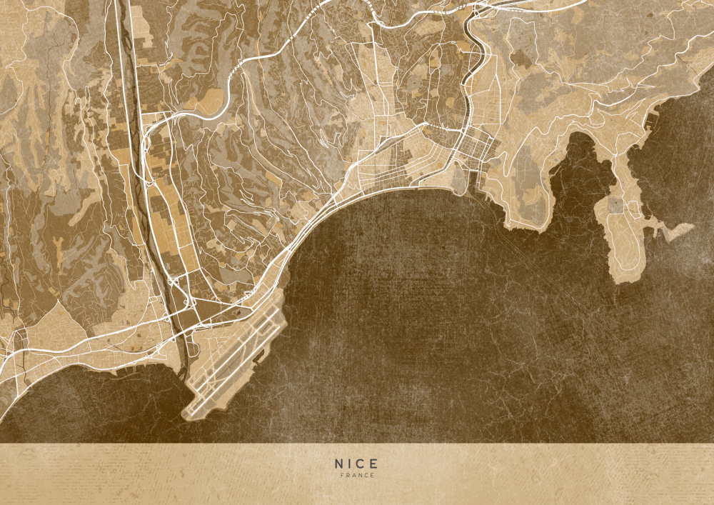 Sepia vintage map of Nice France a Rosana Laiz Blursbyai