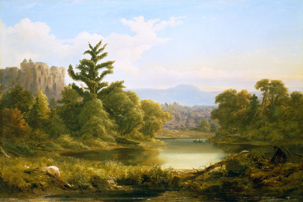 American River and Woodland Landscape in Pennsylvania (Monarch of of The Grove) a Russell Smith