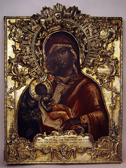 Virgin and Child (oil on panel with gold frame) a Scuola Russa