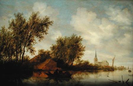 River Landscape with Church a Salomon van Ruysdael