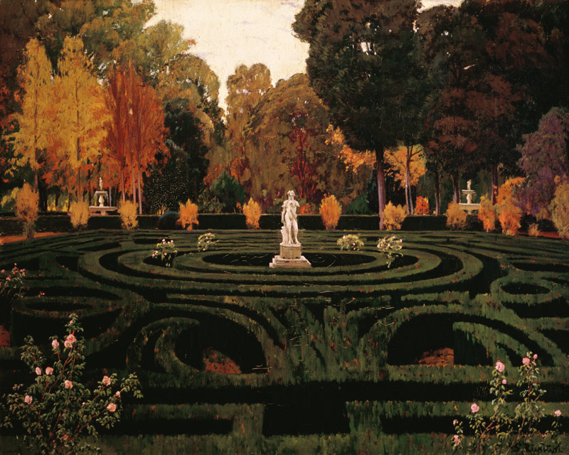Gartenlabyrinth mit Faun-Statue. a Santiago Rusiñol y Prats