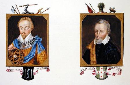 Double portrait of Sir Humphrey Gilbert (c.1539-83) and Sir Richard Grenville (c.1541-91) from 'Memo a Sarah Countess of Essex