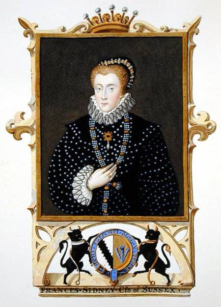 Portrait of Frances Sidney (d.c.1589) Countess of Sussex from 'Memoirs of the Court of Queen Elizabe a Sarah Countess of Essex