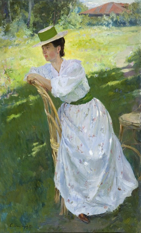 Portrait of a woman (En plein air) a Sergej Arsenjewitsch Winogradow