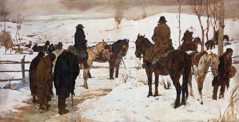 Departure of horsemen, 1935 (oil on canvas) a Silvio Bicchi