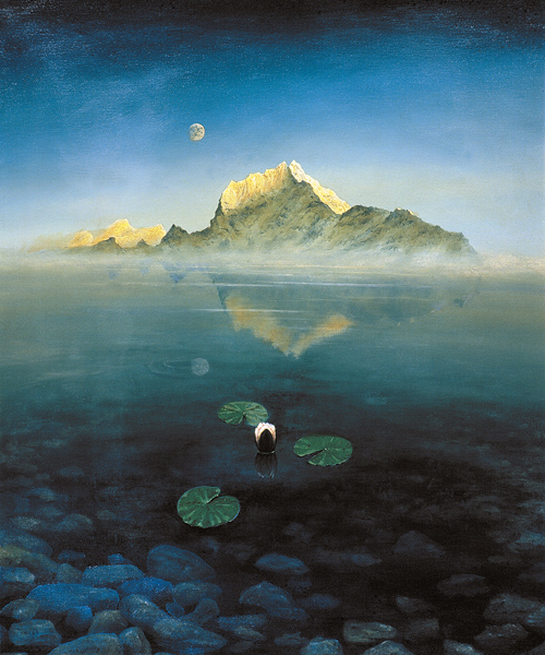 Mountain over Lake (oil on canvas)  a Simon  Cook