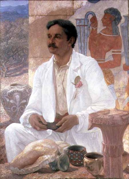 Portrait of Sir Arthur John Evans (1851-1941) among the ruins of the Palace of Knossos a Sir William Blake Richmond