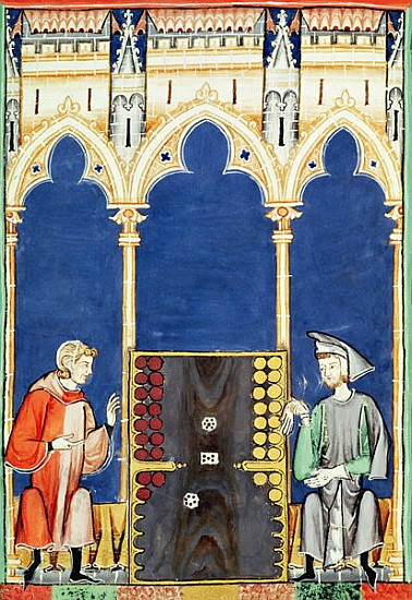 Fol.85v Two Backgammon Players, from the ''Book of Games, Chess, Dice and Boards'' a Spanish School