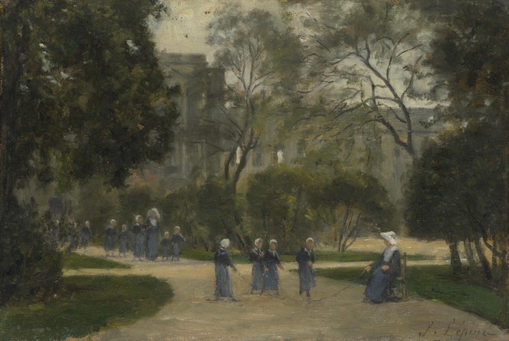 Nuns and Schoolgirls in the Tuileries Gardens, Paris a Stanislas Lépine