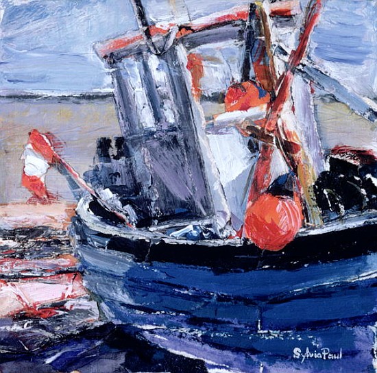 Boat with Red Buoy (mixed media and collage on paper)  a Sylvia  Paul