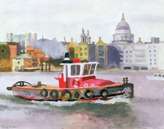 Red Tug passing St. Pauls, 1996 (w/c & gouache on paper)  a Terry  Scales