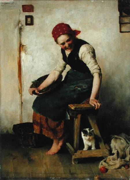 Young Girl with a Cat a Theodor Schmidt