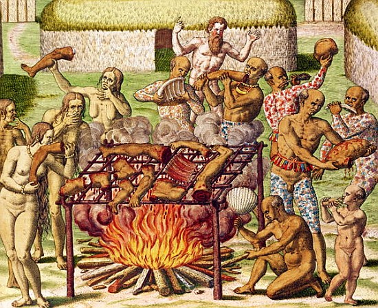 Scene of cannibalism, from ''Americae Tertia Pars...'' a Theodore de Bry