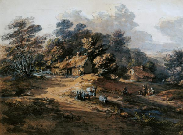 Peasants and Donkeys near Cottages at the Edge of a Wood a Thomas Gainsborough