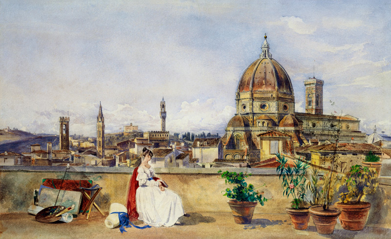 Auf einer Terrasse  mit Blick über Florenz. a Thomas Hartley Cromek