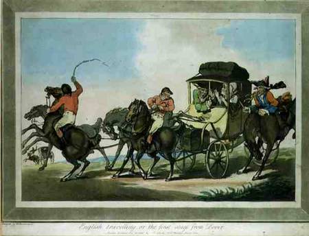 "English Travelling, or The First Stage from Dover", aquatinted by Francis Jukes (1747-1812), pub. b a Thomas Rowlandson