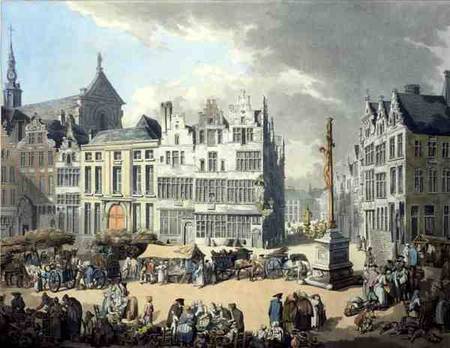 Place de Mier at Antwerp, engraved by Wright and Schutz, pub. by Rudolph Ackermann a Thomas Rowlandson