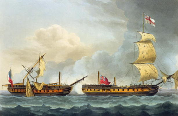 Capture of La Fique, January 5th 1795, from 'The Naval Achievements of Great Britain' by James Jenki a Thomas Whitcombe