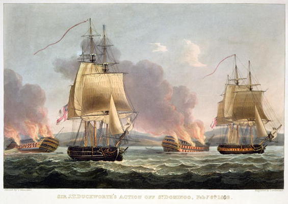 Sir J. T. Duckworth's Action off St. Domingo, February 6th 1806, engraved by Thomas Sutherland for J a Thomas Whitcombe