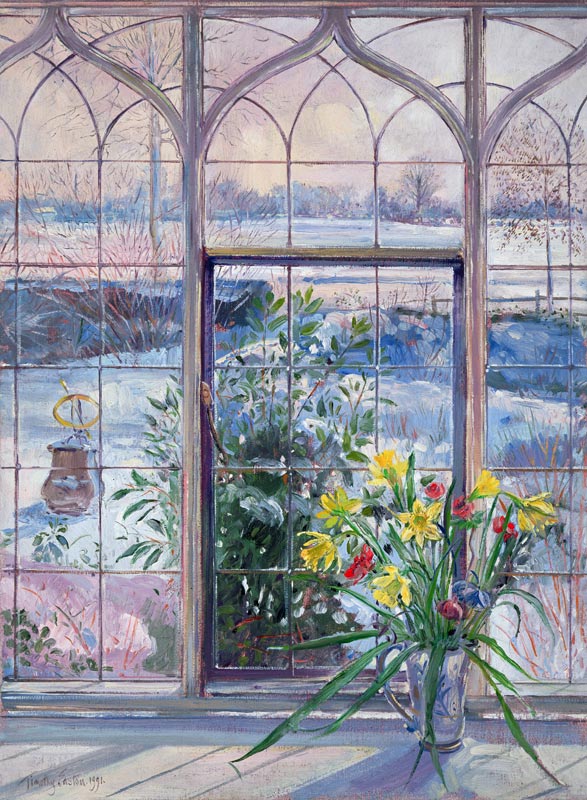 Daffodils and Sundial Against the Snow, 1991  a Timothy  Easton