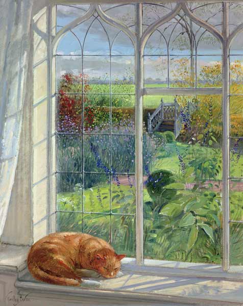 Sleeping Cat and Chinese Bridge (oil on canvas)  a Timothy  Easton