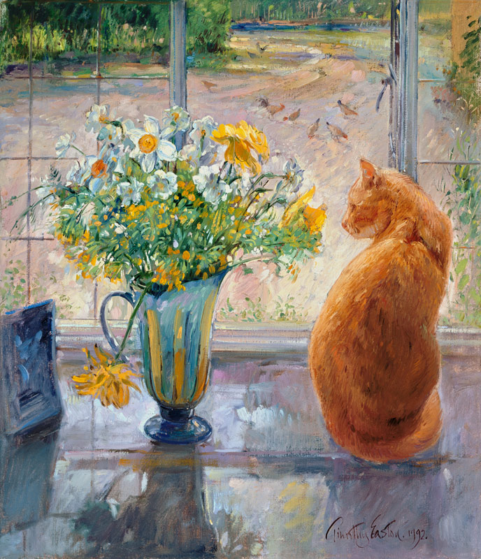 Striped Jug with Spring Flowers, 1992  a Timothy  Easton