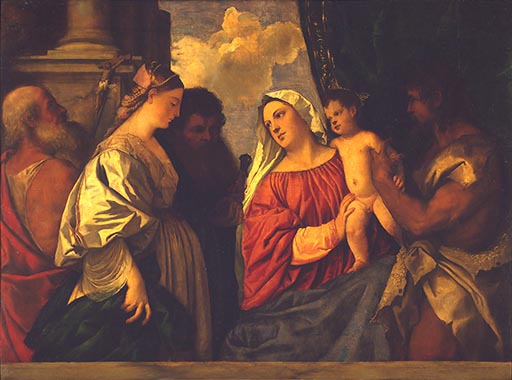 Maria mit dem Kind und vier Heiligen a Tiziano (alias Tiziano Vercellio)