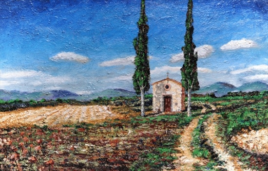Chapel and Two Trees, Tuscany a Trevor  Neal