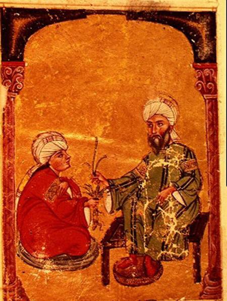 Sultan Ahmet III (1673-1736) with one of his disciples, from 'De Materia Medica' by Dioscorides a Scuola Turca