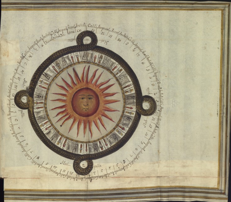 An aztec sun calendar (from the book by Antonio de Leon y Gama) a Unbekannter Künstler