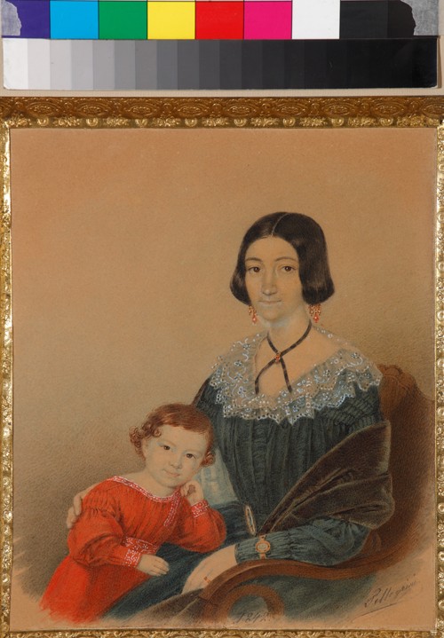 Portrait of Maria Prokhorovna Krivtsova with son Alexander a Unbekannter Künstler