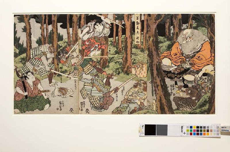 Ushiwakamaru, der junge Yoshitsune, erhält Fechtunterricht a Utagawa Kunisada