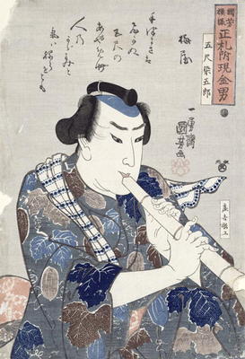 Man Playing a Flute (woodblock print) a Utagawa Kuniyoshi