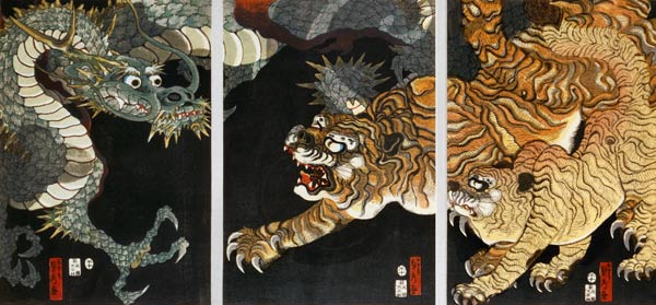A dragon and two tigers a Utagawa Sadahide