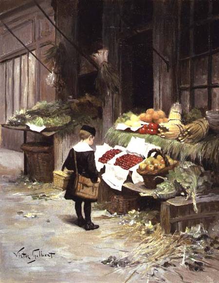 Little Boy at the Market a Victor Gabriel Gilbert