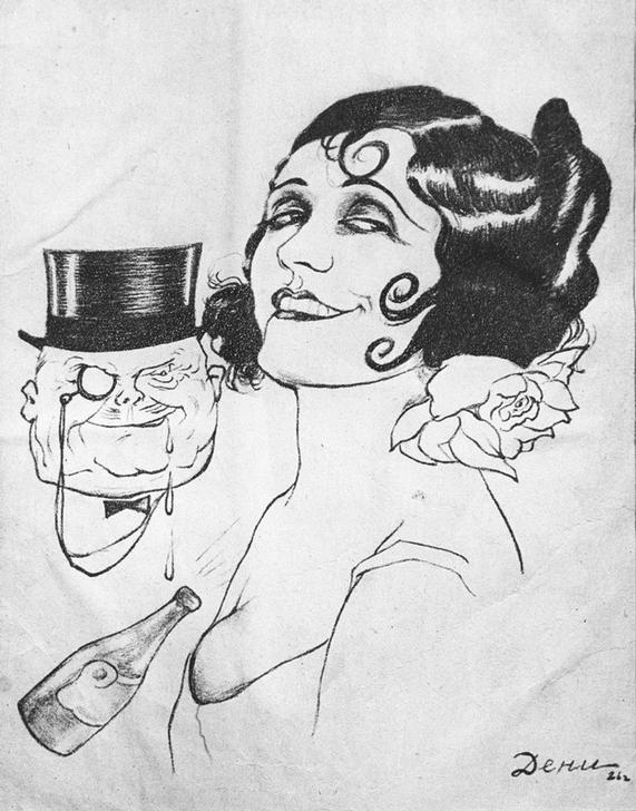 Caricature on actress of silent movies Pola Negri a Viktor Nikolaevich Deni