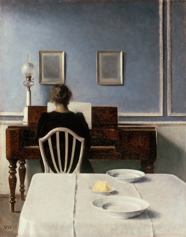 Interior with a Girl at the Piano a Vilhelm Hammershoi