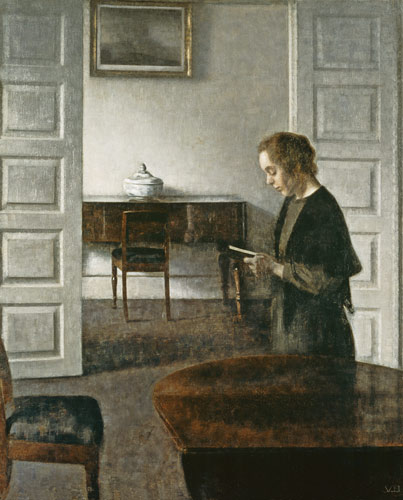 Interior with a Lady Reading a Vilhelm Hammershoi