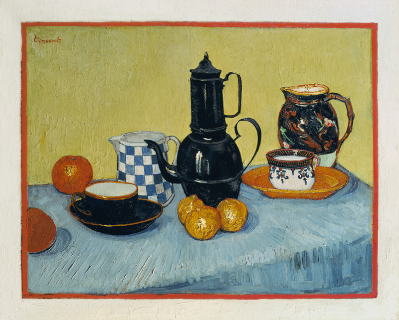 Still Life with Blue Enamel Coffeepot, Earthenware and Fruit a Vincent Van Gogh