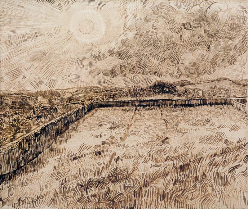 V.van Gogh, Sun above Field /Draw./1889 a Vincent Van Gogh