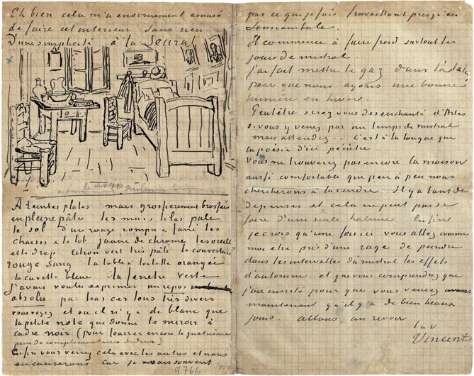 The bedroom, Letter to Paul Gauguin from Arles, Wednesday, 17 October 1888 a Vincent Van Gogh