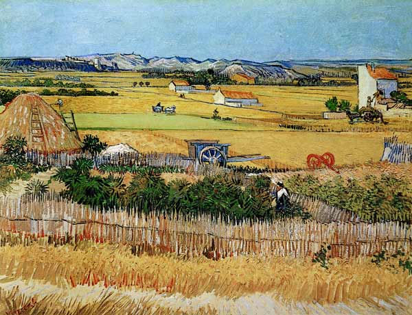 La mietitura alla Crau, con Montmajour sullo sfondo a Vincent Van Gogh
