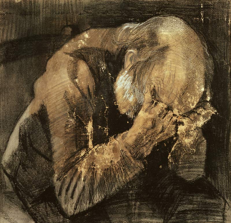 Man with his head in his hands (pencil) a Vincent Van Gogh