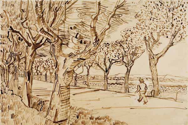 V.v.Gogh, Road to Tarascon /Drawing/1888 - Vincent van Gogh come stampa  d\'arte o dipinto.