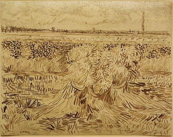 V.v.Gogh, Wheat Field w.Sheaves / Draw. a Vincent Van Gogh